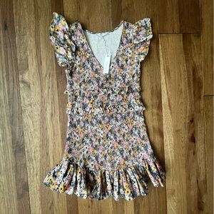 NWT Olivaceous Ruched Floral Mini Dress Ruffle Sleeves Sz S Coquette Cottage‎